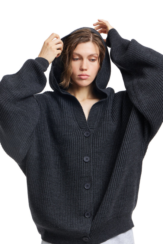 Damen Kuscheliger Strickmantel mit Kapuze Fudus