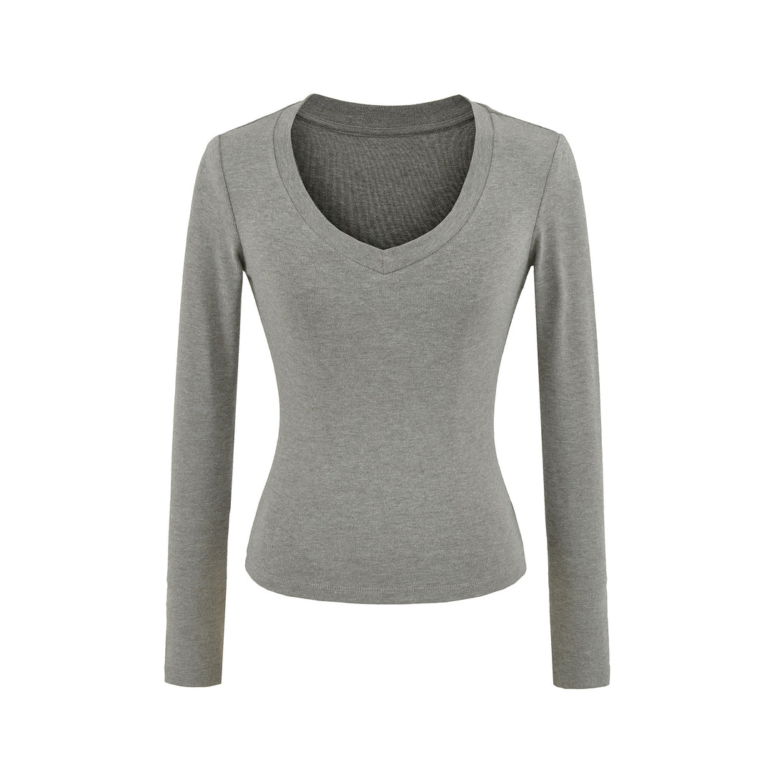 Damen langärmliges V-Ausschnitt Oberteil Fudus