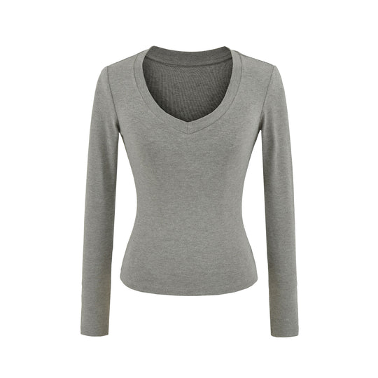 Damen langärmliges V-Ausschnitt Oberteil Fudus