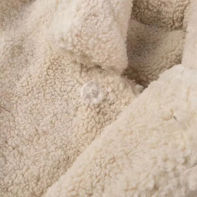 Damen kuschelige Plüschjacke mit klassischem Revers und praktischen Taschen Fudus