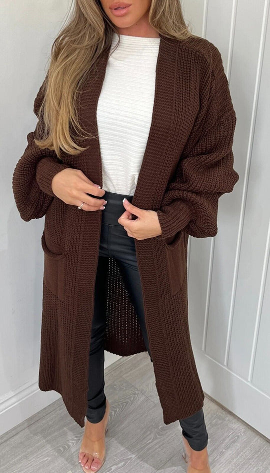 Damen Langstrickjacke mit grober Maschenstruktur und praktischen Taschen Fudus