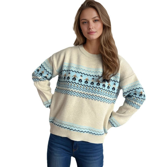 Damen kuscheliger Strickpullover mit festlichem Zopfmuster Fudus