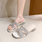 Sandalen Damen Offene Zehen Strass Blockabsatz