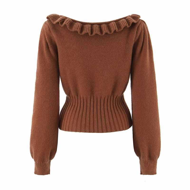 Damen kuscheliger Strickpullover mit Rüschendetails Fudus