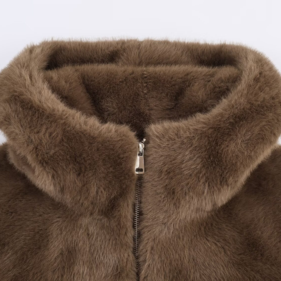 Damen Jacke Kunstpelz Weich Luxuriös Kapuze Praktische Taschen