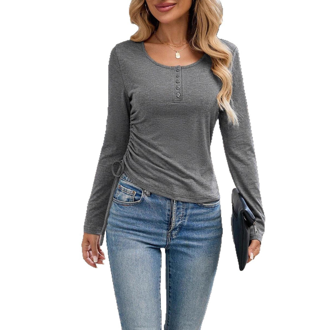 Damen Langarmshirt mit Knopfleiste und figurbetontem Schnitt Fudus