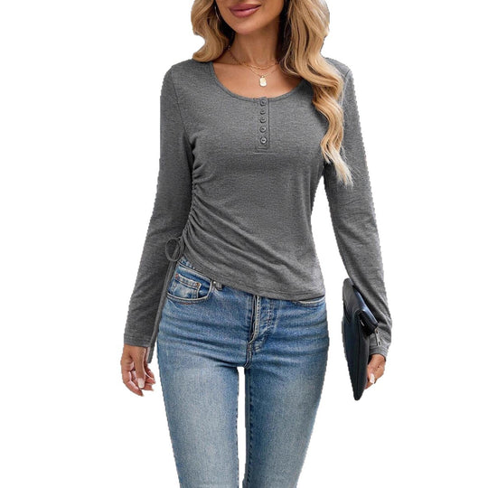 Damen Langarmshirt mit Knopfleiste und figurbetontem Schnitt Fudus