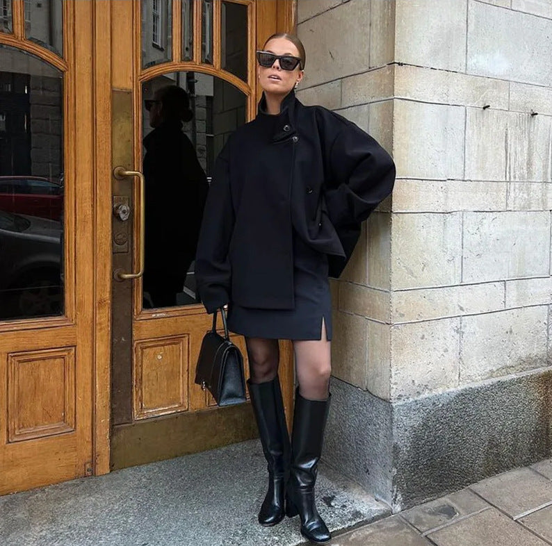 Damen lässige Blousonjacke mit hochschließendem Kragen Fudus