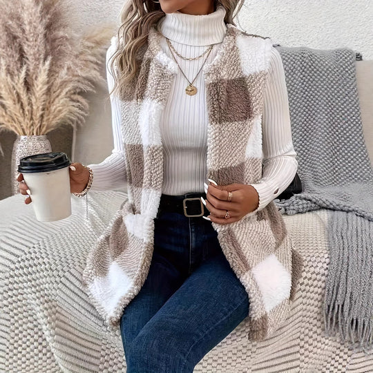 Damen Kuschelige Weste im Karomuster Fudus