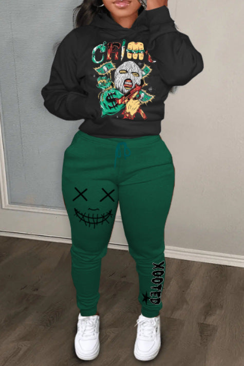 Damen Sportliche Hoodie- und Jogginghose Set mit künstlerischem Grafikdruck Fudus