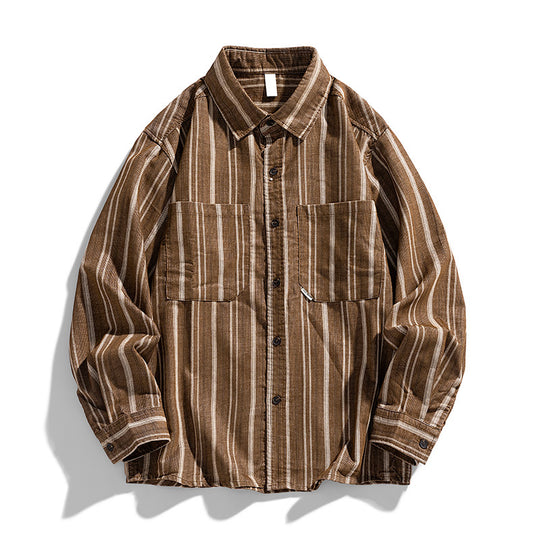 Damen Langarm-Hemd mit dekorativem Streifenmuster Fudus