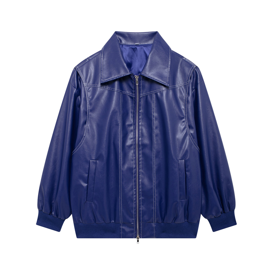 Damen Kunstlederjacke mit elastischen Bündchen und hochschließendem Kragen Fudus