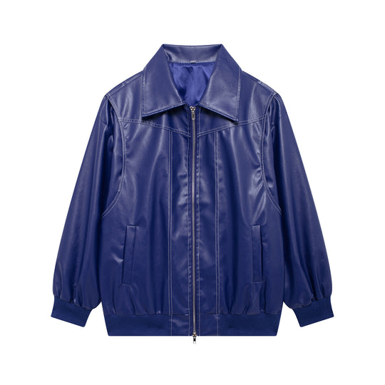 Damen Kunstlederjacke mit elastischen Bündchen und hochschließendem Kragen Fudus