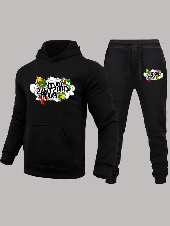 Damen Hoodie und Jogginghose Set mit kreativem Weihnachtsmotiv Fudus