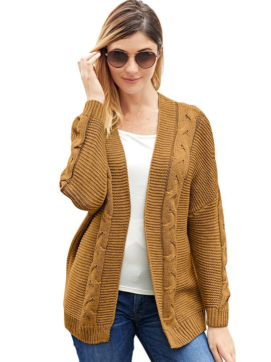 Damen Grobstrickcardigan mit Zopfmuster und lässigem Schnitt Fudus