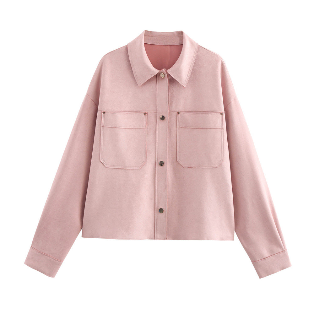 Damen lässige Jacke mit doppelten Brusttaschen und elegantem Kragen Fudus