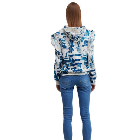 Damen Kapuzenpullover mit modischem Rüschendesign und kreativem Druck Fudus