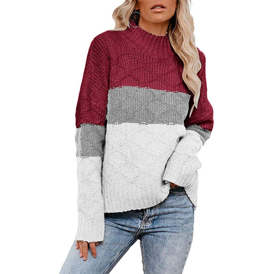 Damen Grobstrickpullover mit modernem Blockdesign Fudus