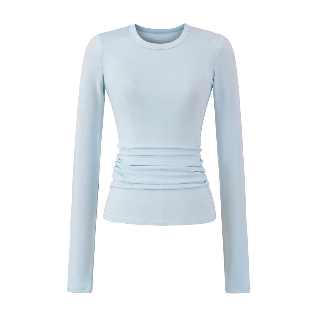 Damen langärmliges Rippenshirt mit raffinierten Drapierungsdetails Fudus