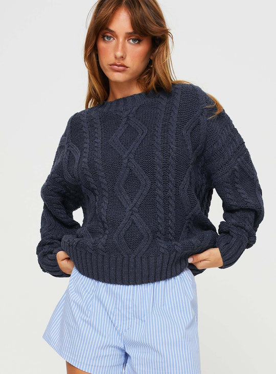 Damen Grobstrickpullover mit voluminösen Ärmeln und klassischem Zopfmuster Fudus
