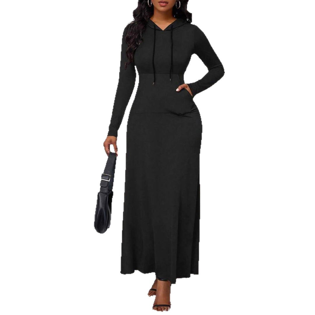 Damen Kapuzenmaxikleid mit praktischem Taschendesign Fudus