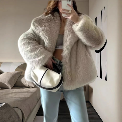 Damen kuschelige Pelzjacke Fudus