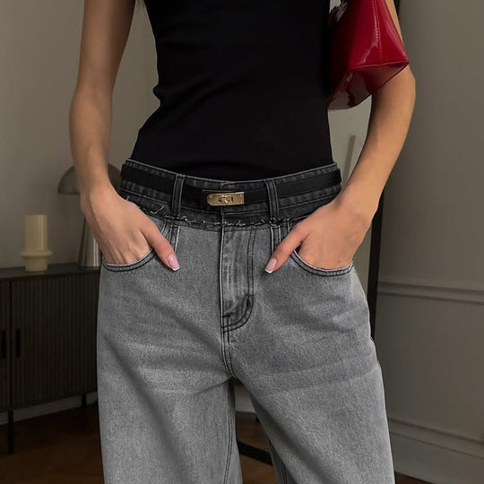 Damen lässige High-Waist Jeans mit weitem Bein und einzigartiger Waschung Fudus