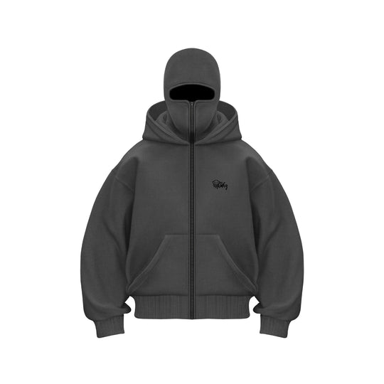 Damen Kapuzensweatshirt mit integriertem Gesichtsschutz und praktischen Reißverschlusstaschen Fudus