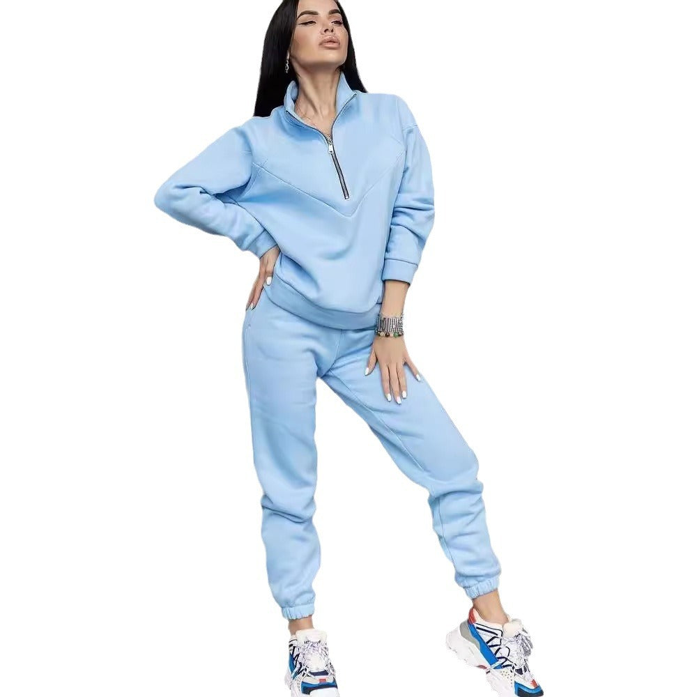 Damen Sportlicher Trainingsanzug mit hohem Kragen und praktischen Taschen Fudus