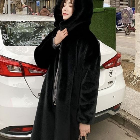 Damen Kuschelmantel mit Kapuze aus weichem Plüsch Fudus