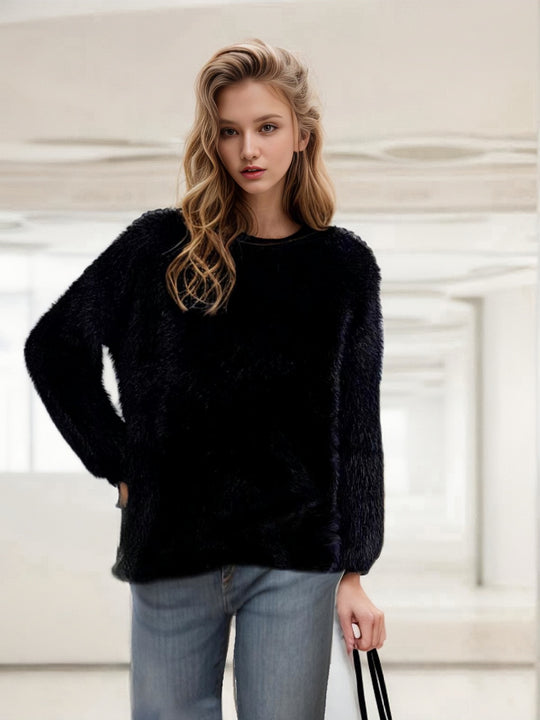 Damen kuscheliger Strickpullover mit luftiger Struktur Fudus