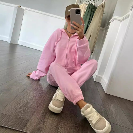 Damen Kapuzensweatanzug mit elastischem Bund und Reißverschluss Fudus