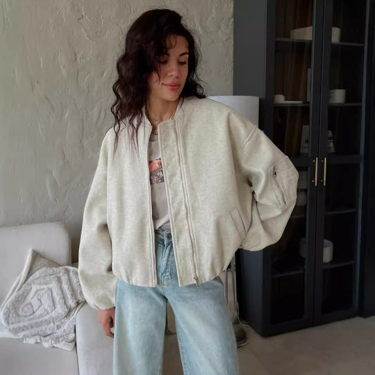 Damen lässige Bomberjacke mit gestepptem Design und praktischen Taschen Fudus