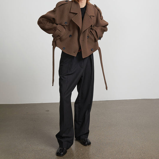 Damen Kurze Wolljacke im Trench-Stil mit stylischen Details Fudus