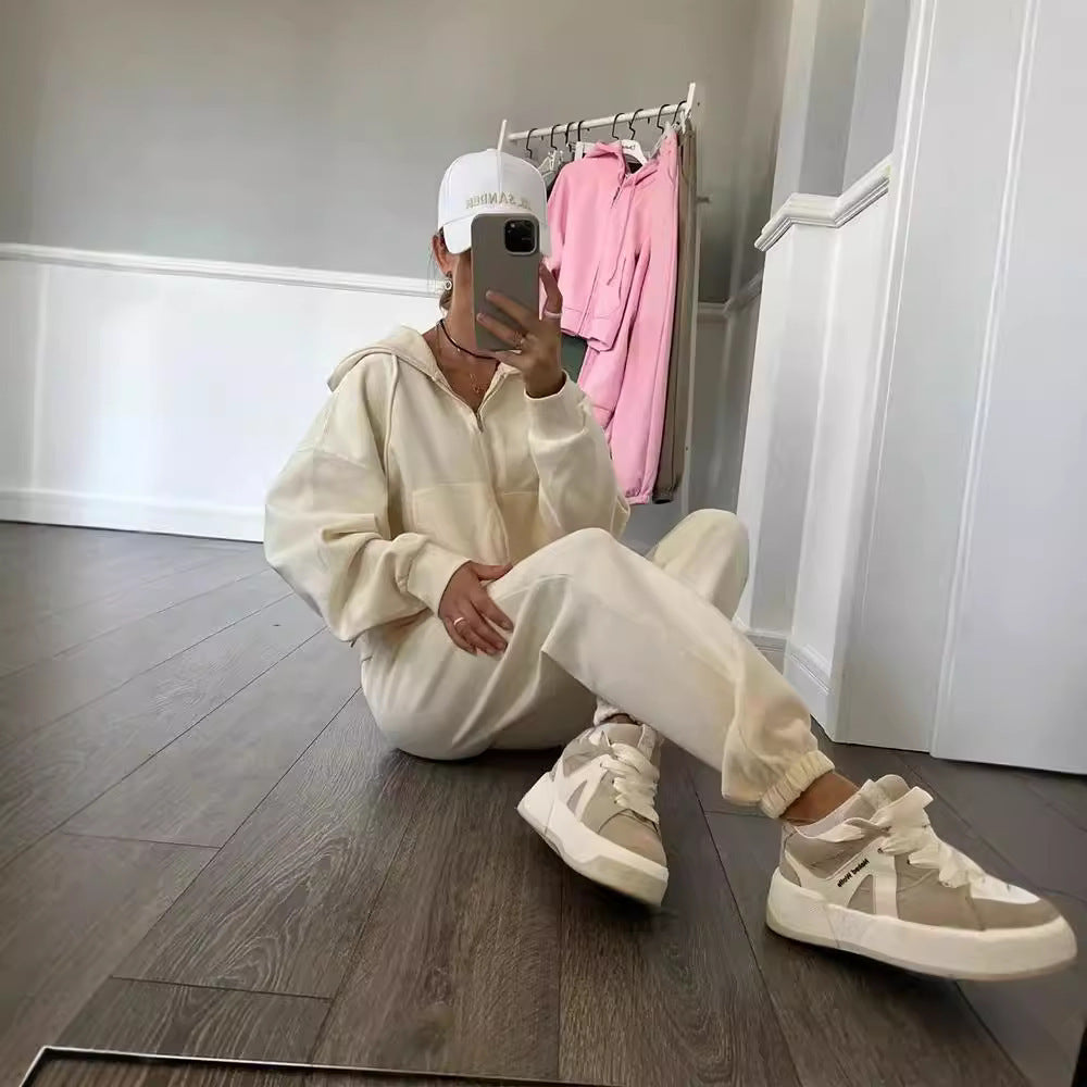 Damen Kapuzensweatanzug mit elastischem Bund und Reißverschluss Fudus