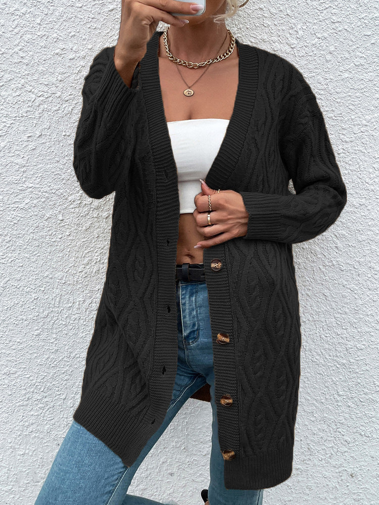 Damen Grobstrick Cardigan mit offenem Design und praktischen Knöpfen Fudus