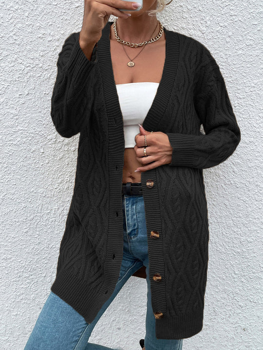 Damen Grobstrick Cardigan mit offenem Design und praktischen Knöpfen Fudus