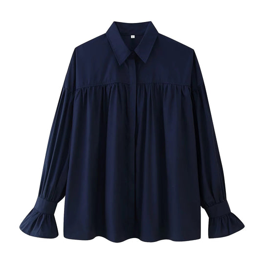 Damen lässige Bluse mit eleganten Rüschendetails und hohem Kragen Fudus