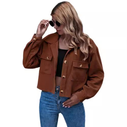 Damen Kurzjacke mit Rippstruktur und funktionalen Brusttaschen Fudus