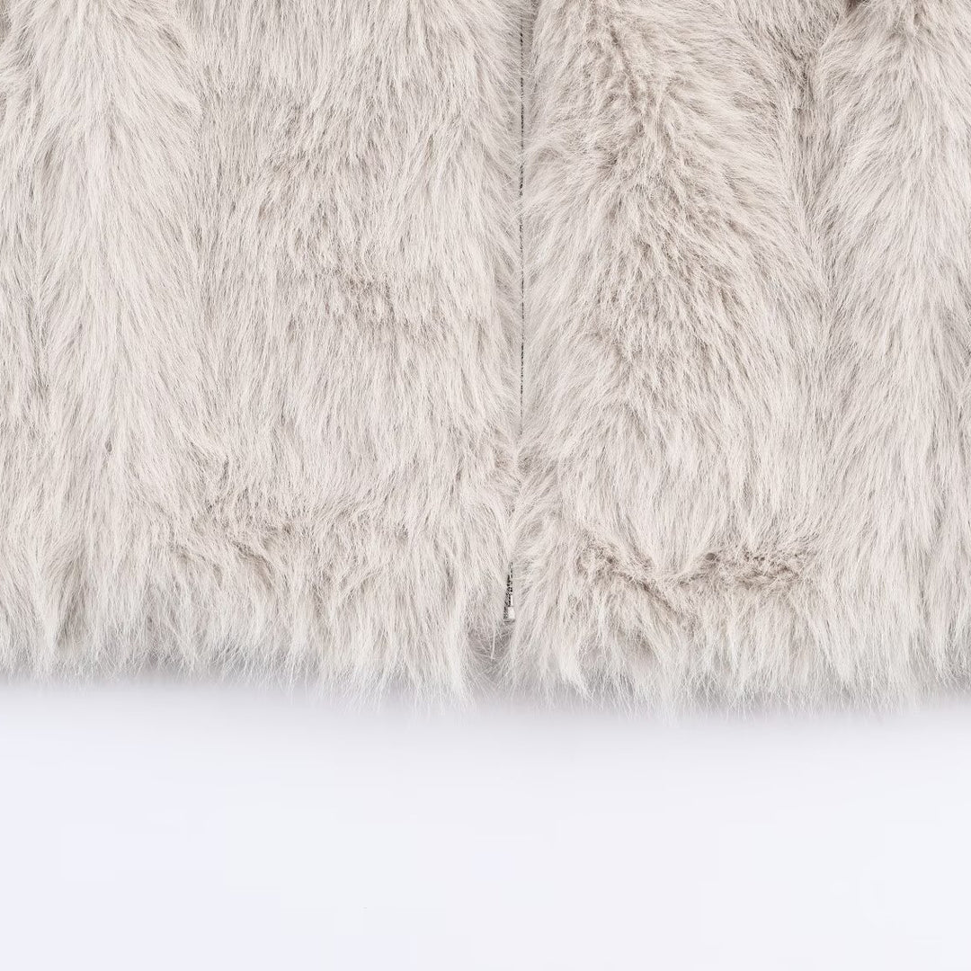 Damen kuschelige Kunstfelljacke mit elegantem Kragen Fudus