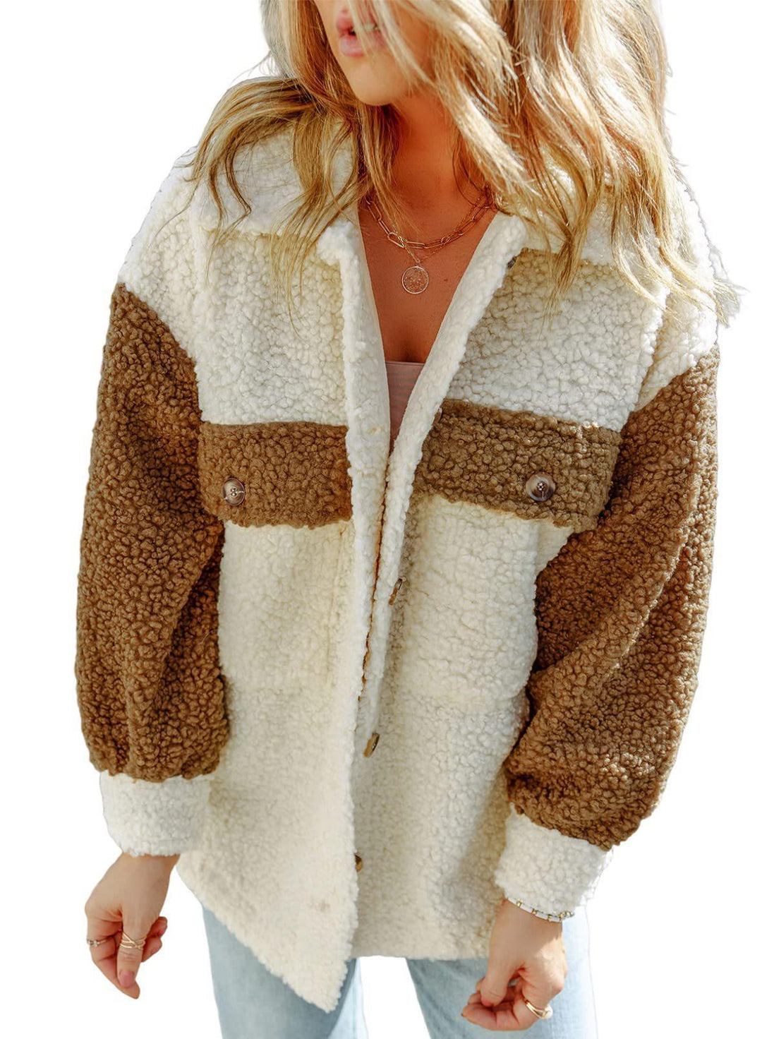 Damen Kuschelige Fleecejacke mit Druckknöpfen Fudus