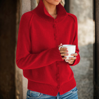 Damen Strickjacke mit hohem Kragen und eleganten Knopfdetails Fudus