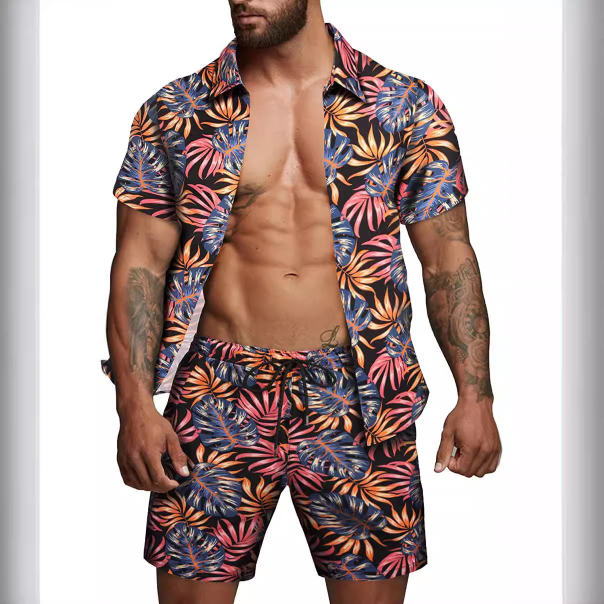 Herren Kurzärmliges Hemd und Badeshorts Set