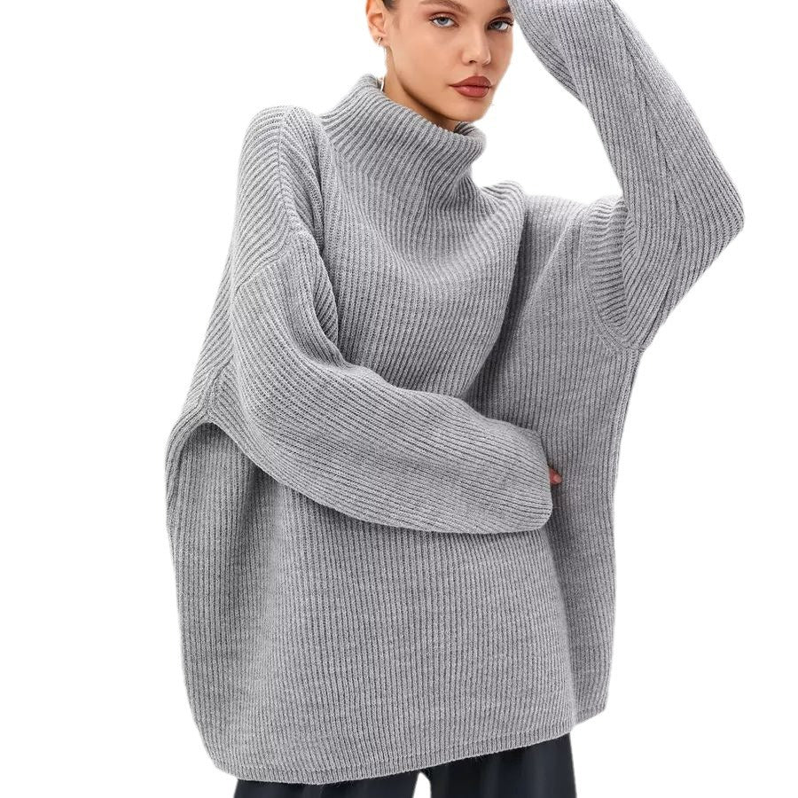 Damen Grobstrick Pullover mit hohem Rollkragen und lässigem Schnitt Fudus