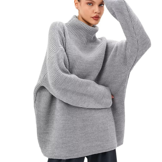 Damen Grobstrick Pullover mit hohem Rollkragen und lässigem Schnitt Fudus