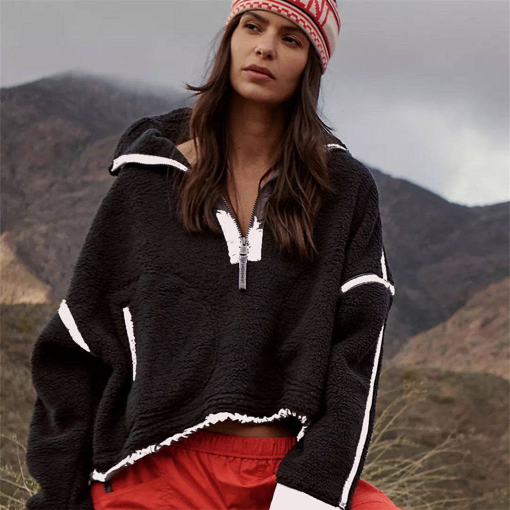 Damen kuschelige Fleecejacke mit hochgeschlossenem Kragen und Reißverschluss Fudus