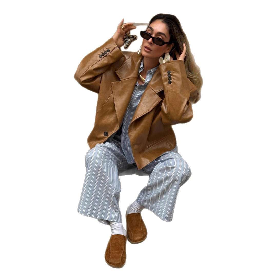 Damen kurze Lederjacke im stilvollen Blazer-Look Fudus