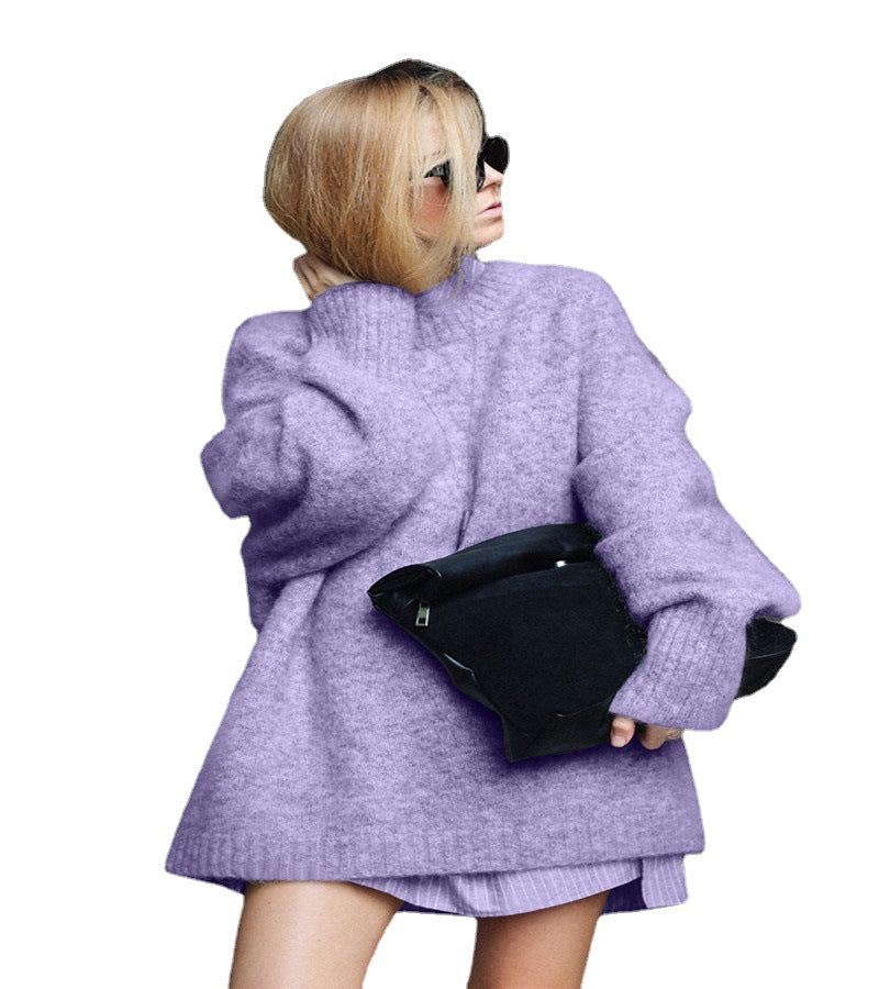 Damen Oversized Strickpullover mit hohem Kragen und extrem weichem Material Fudus