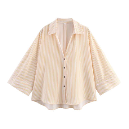 Damen lässige gestreifte Bluse mit oversized Schnitt Fudus