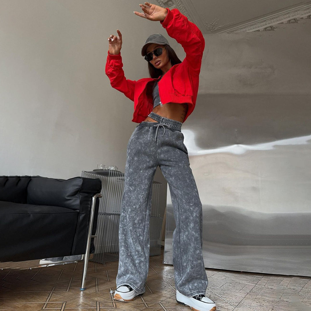 Damen lässige Freizeithosen mit hohem Bund und Gummizug Fudus